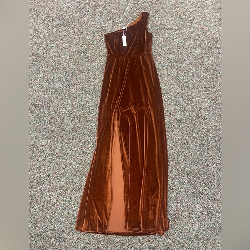 NWT Baltic Born Tatiana Velvet One Shoulder Maxi Dress Size Medium Rust - Picture 5 of 14